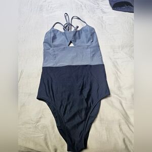 One Piece Swimsuit - Navy and Gray